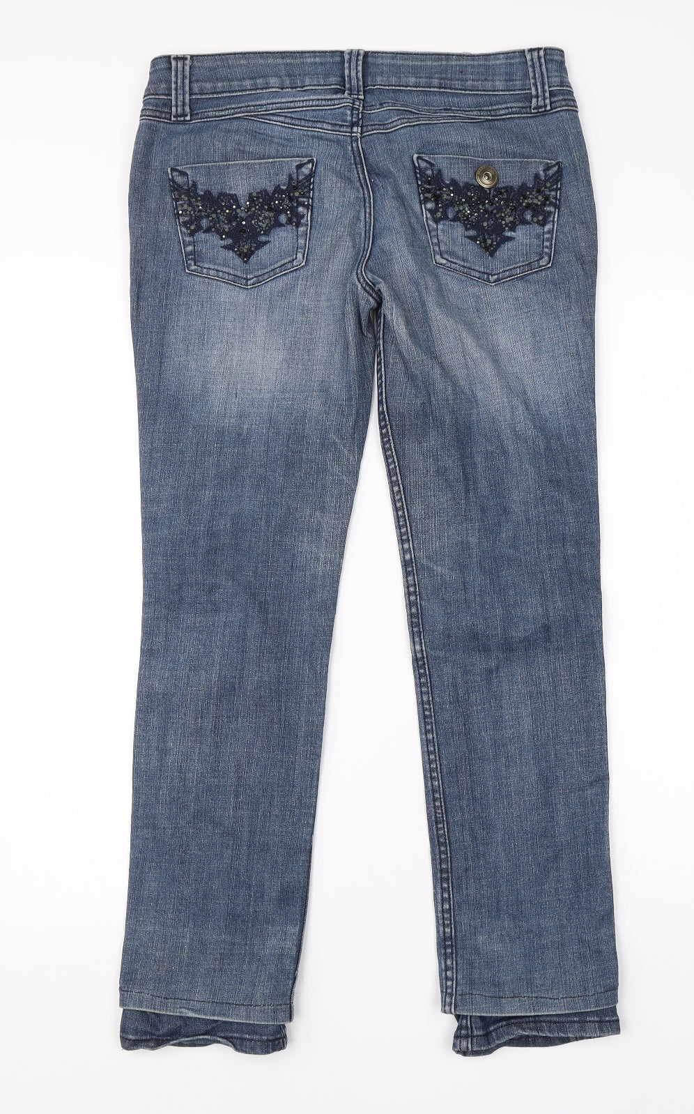 Preworn Womens Blue  Cotton Straight Jeans Size 38 in L26 in Regular