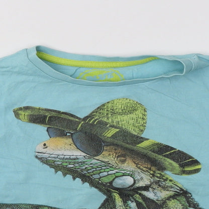 Preloved Blue Zoo  Boys Blue  Cotton Basic T-Shirt Size 4-5 Years Crew Neck  - Lizard - Detail