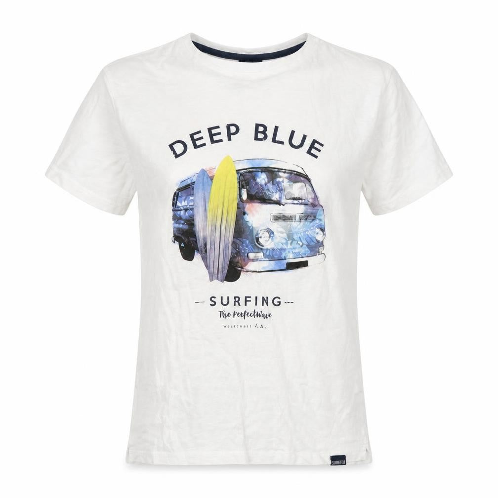 Springfield Womens White  Cotton Basic T-Shirt Size XS Crew Neck - Deep Blue