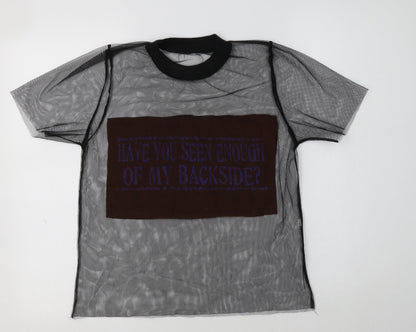 Preworn Womens Black  Polyester Basic T-Shirt Size S Crew Neck
