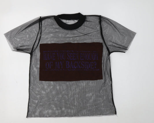 Preworn Womens Black  Polyester Basic T-Shirt Size S Crew Neck