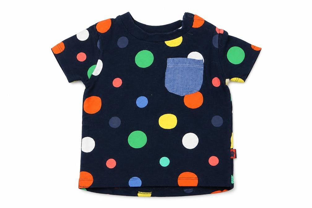 Primark Boys Multicoloured Polka Dot Cotton Basic T-Shirt Size 6-9 Months Round Neck