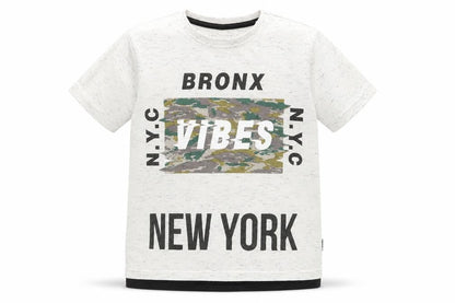Primark Boys White   Basic T-Shirt Size 6-7 Years Round Neck  - Bronx Vibes Black fleck