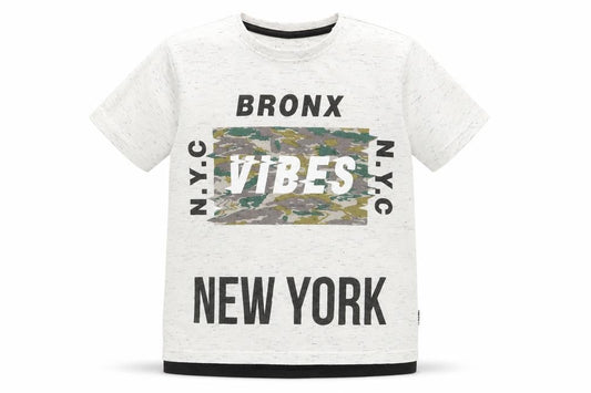 Primark Boys White   Basic T-Shirt Size 6-7 Years Round Neck  - Bronx Vibes Black fleck