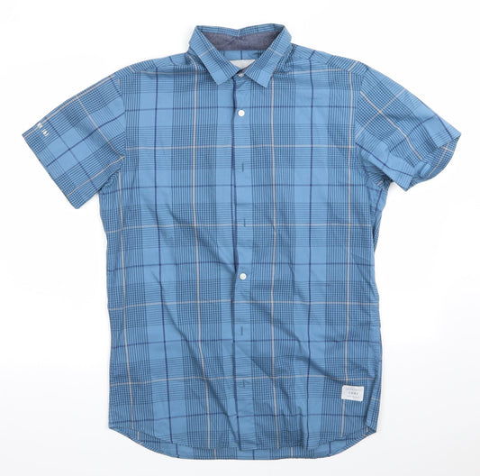 Jack & Jones Core Mens Blue Check Cotton  Button-Up Size S Collared