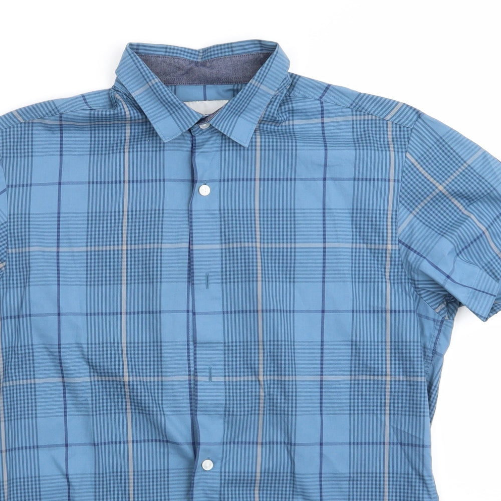 Jack & Jones Core Mens Blue Check Cotton  Button-Up Size S Collared