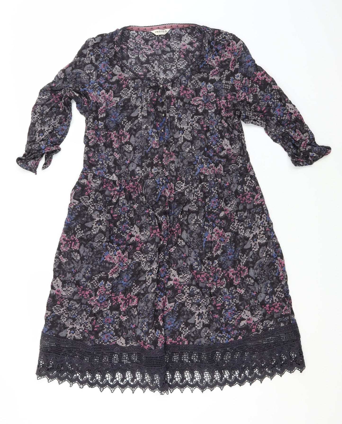 Indigo Womens Grey Geometric Modal A-Line  Size 14  Round Neck