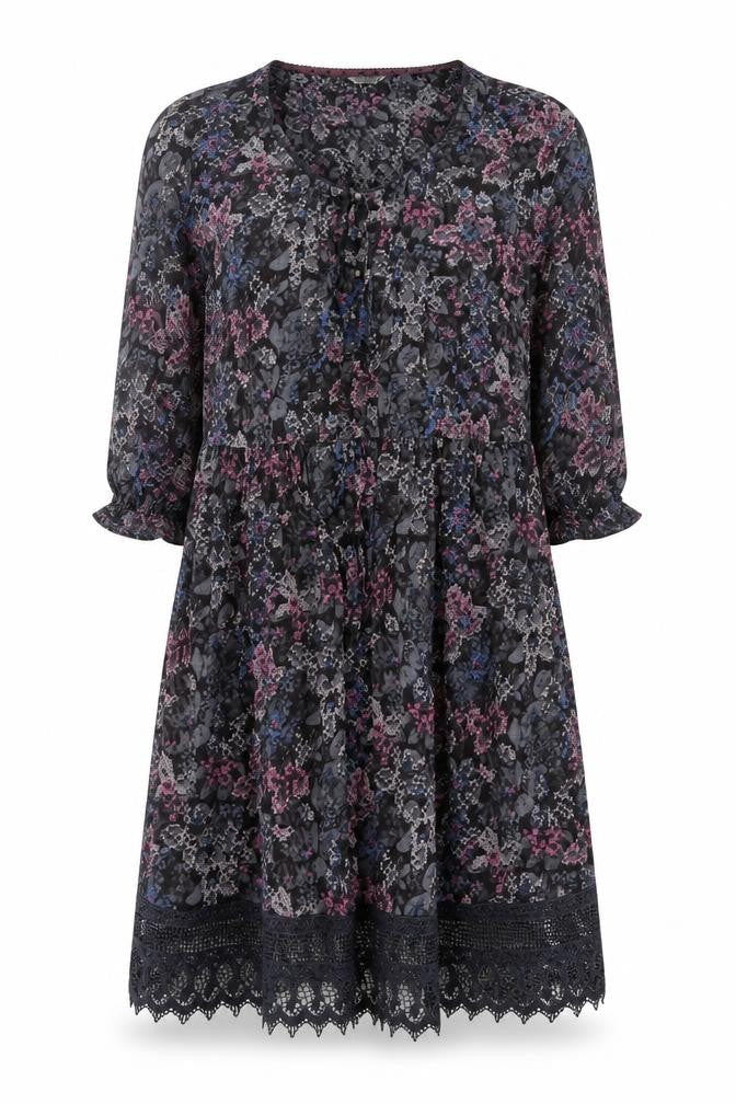 Indigo Womens Grey Geometric Modal A-Line  Size 14  Round Neck