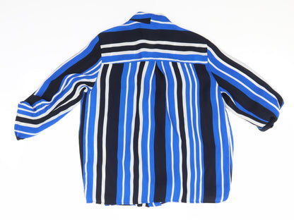 Papaya Womens Blue Striped Polyester Basic Blouse Size 8 Round Neck