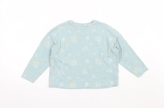 NEXT Girls Blue Round Neck Floral Cotton Pullover Jumper Size 5 Years