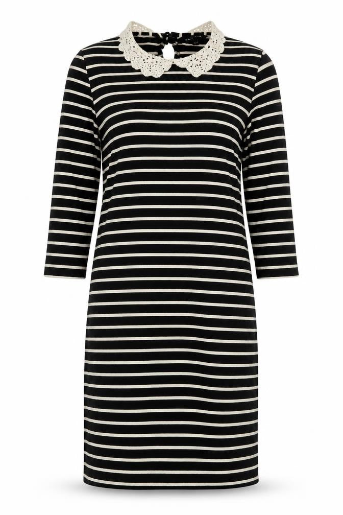 New Look Womens Black Striped Viscose Shift  Size 8  Collared