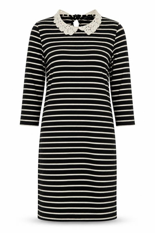 New Look Womens Black Striped Viscose Shift  Size 8  Collared