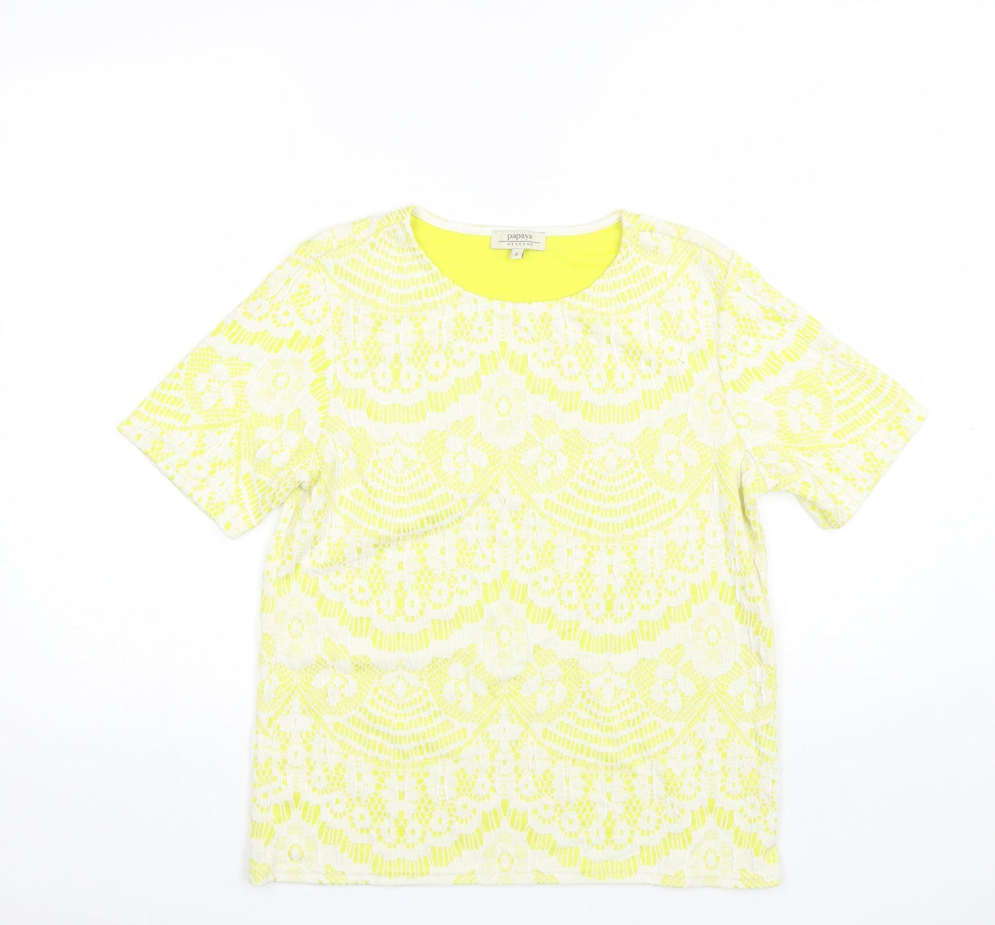 Papaya Womens Yellow  Polyester Basic T-Shirt Size 8 Round Neck