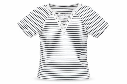 Atmosphere Womens White Striped Polyester Basic T-Shirt Size 6 V-Neck
