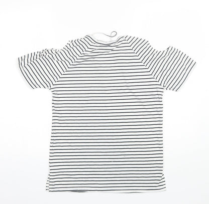 Atmosphere Womens White Striped Polyester Basic T-Shirt Size 6 V-Neck