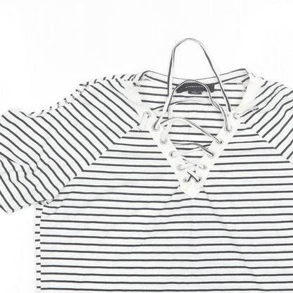 Atmosphere Womens White Striped Polyester Basic T-Shirt Size 6 V-Neck