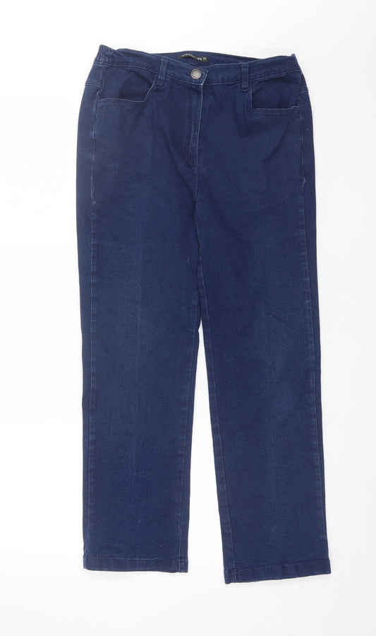 Preworn Womens Blue  Cotton Straight Jeans Size 12 L25 in Regular
