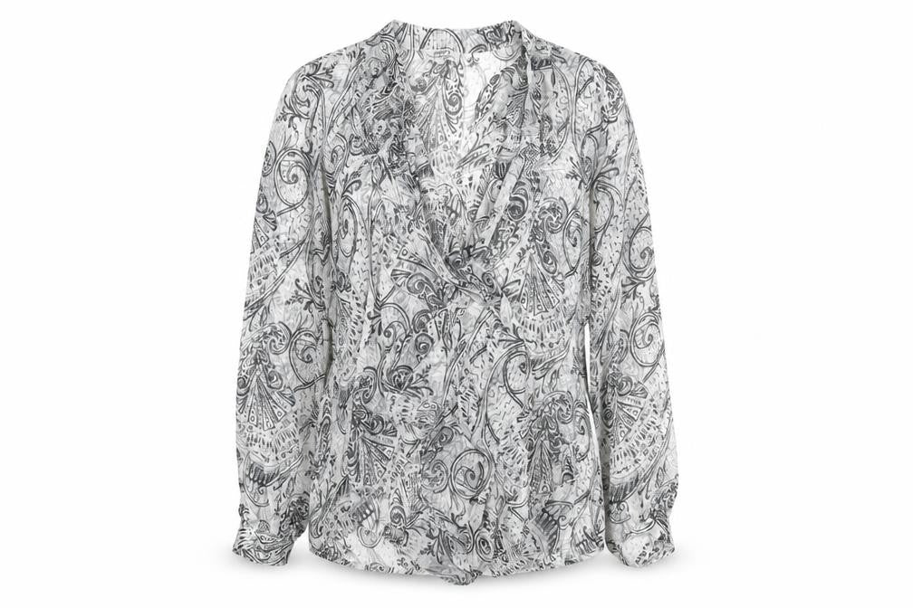 Papaya Womens Grey Paisley Polyester Basic Blouse Size 12 V-Neck