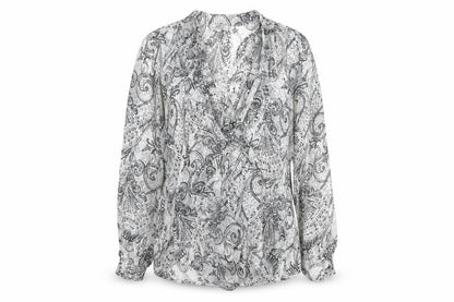 Papaya Womens Grey Paisley Polyester Basic Blouse Size 12 V-Neck