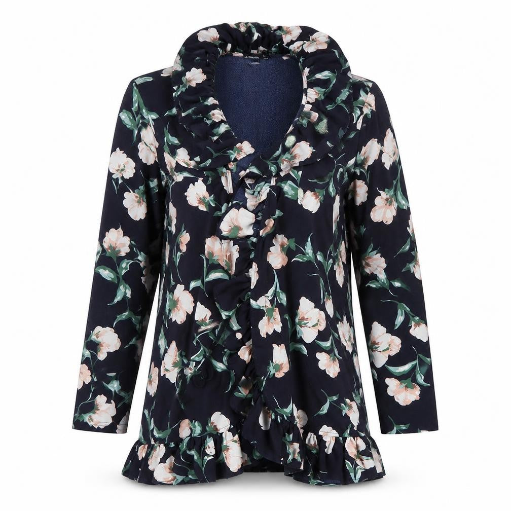 Boohoo Womens Blue Collared Floral Polyester Shrug Jumper Size 10