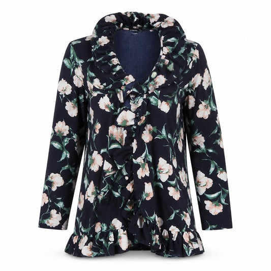 Boohoo Womens Blue Collared Floral Polyester Shrug Jumper Size 10