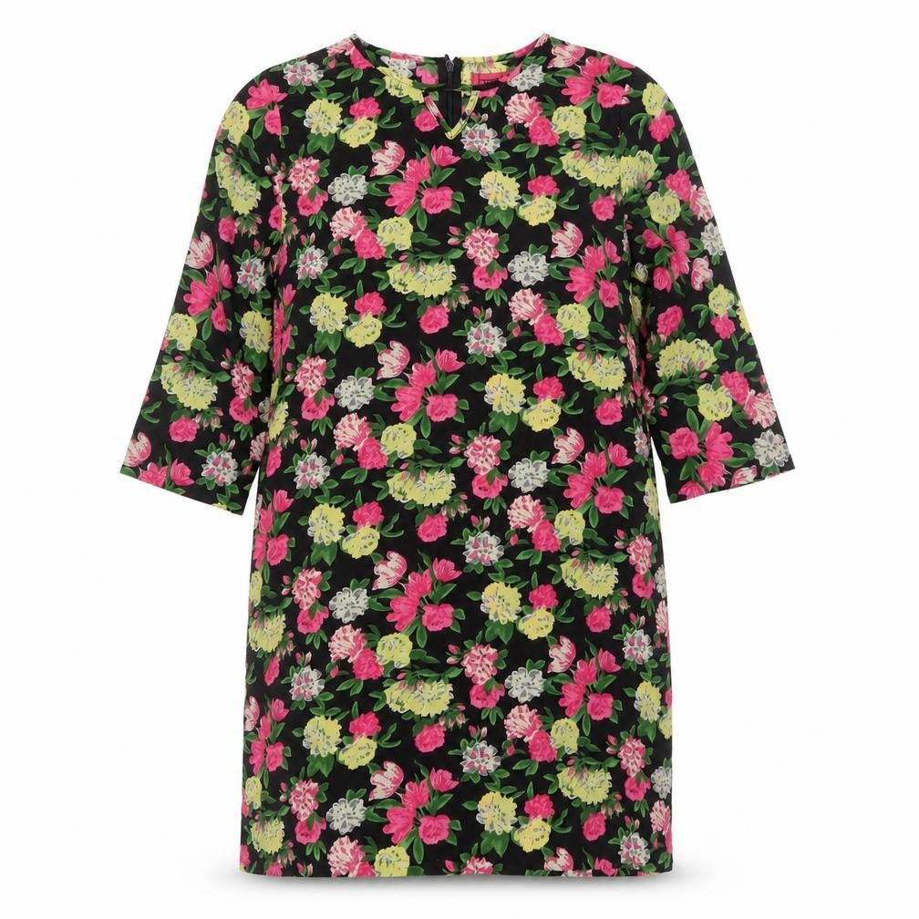 Boohoo Womens Black Floral Polyester Shift  Size 10  Round Neck