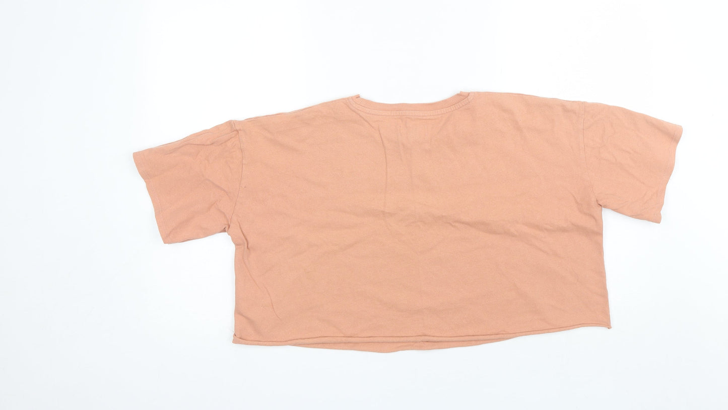 Topshop Womens Orange  Cotton Basic T-Shirt Size 10 Round Neck - Cropped