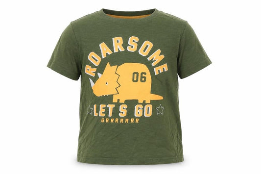 F&F Boys Green  Cotton Basic T-Shirt Size 5-6 Years Crew Neck  - Dino