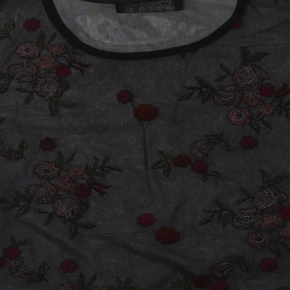 Preloved Select Womens Black Floral Polyester Cropped T-Shirt Size 8 Crew Neck - Label