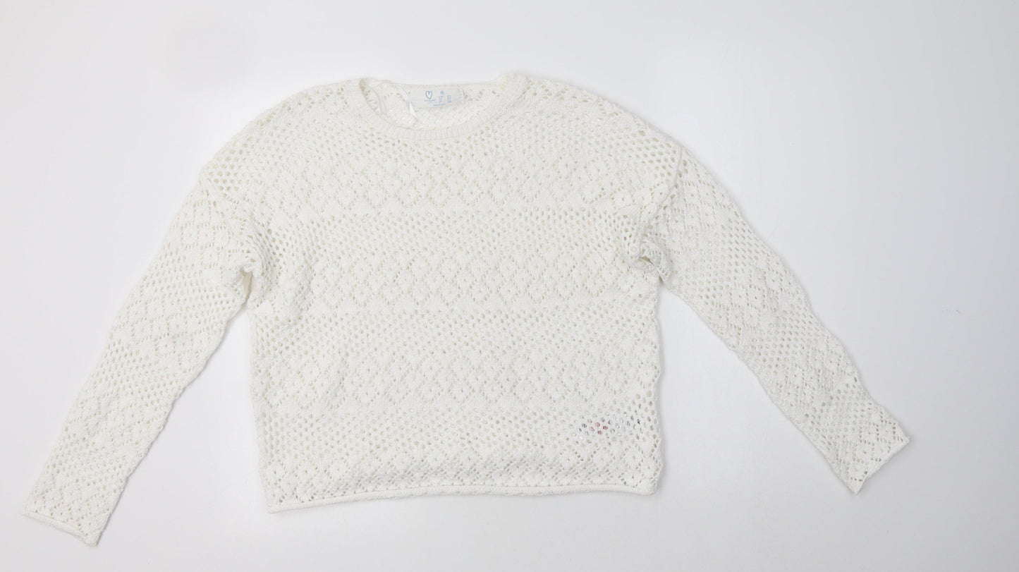 Primark Womens White Crew Neck  Polyester Pullover Jumper Size M