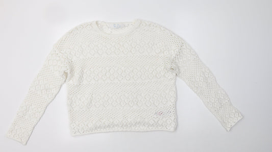 Primark Womens White Crew Neck  Polyester Pullover Jumper Size M