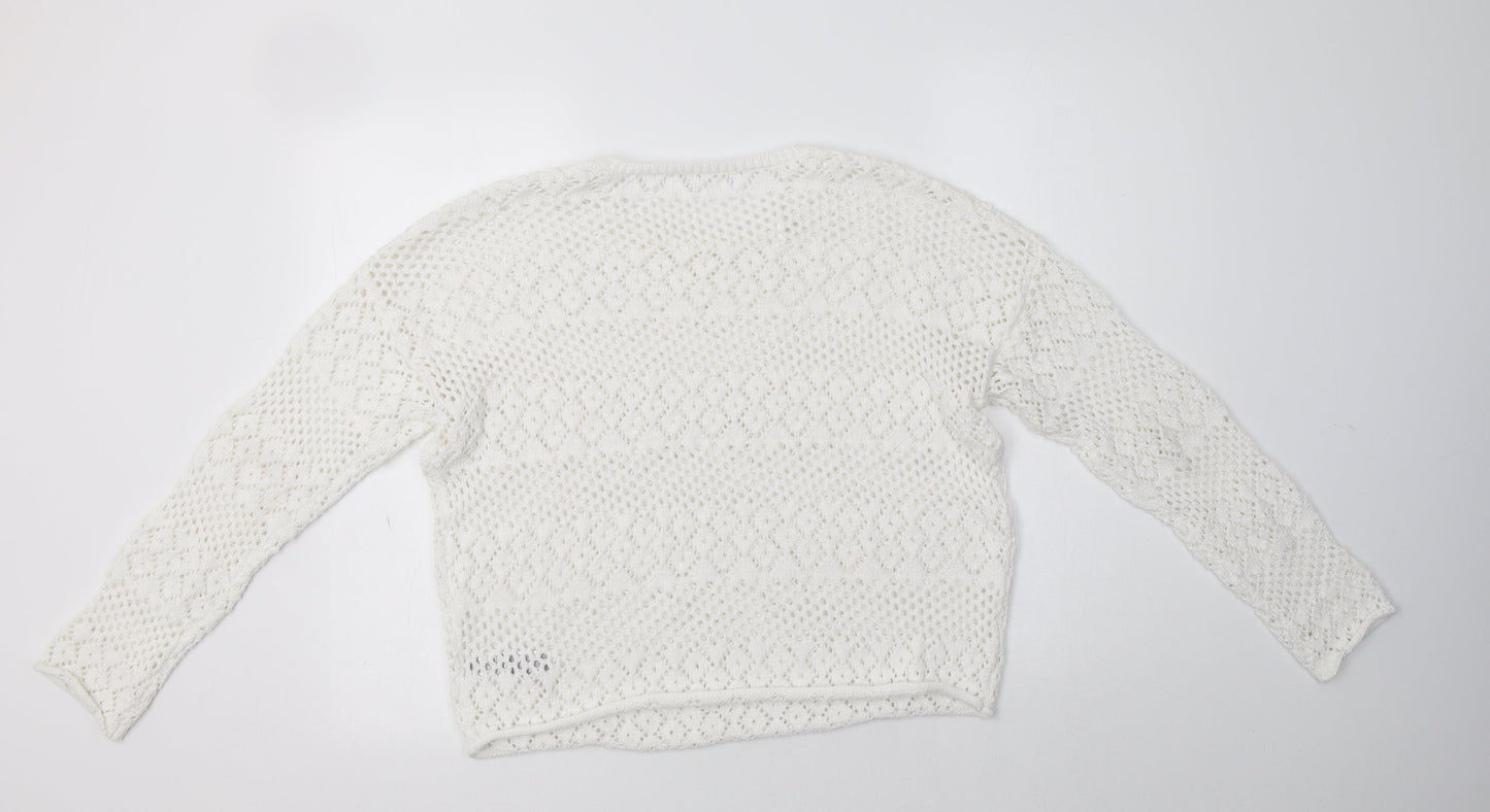 Primark Womens White Crew Neck  Polyester Pullover Jumper Size M