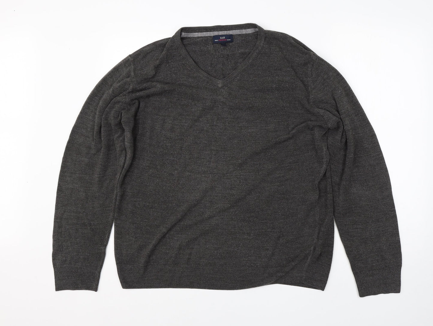 Easy Mens Grey V-Neck  Acrylic Pullover Jumper Size L