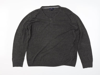 Easy Mens Grey V-Neck  Acrylic Pullover Jumper Size L