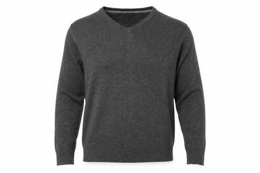 Easy Mens Grey V-Neck  Acrylic Pullover Jumper Size L