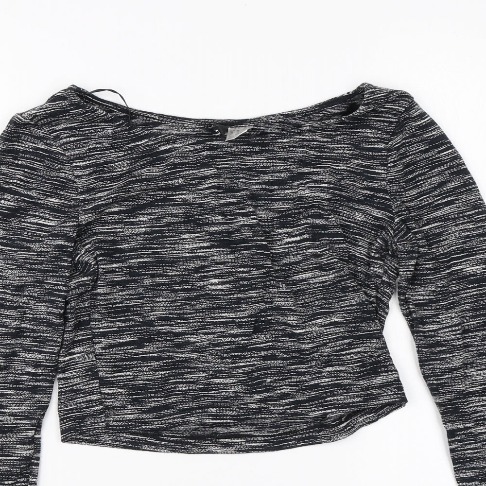Divided Womens Black Striped Viscose Basic T-Shirt Size XS Round Neck