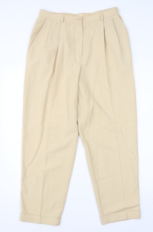 M&S Womens Beige  Viscose Dress Pants Trousers Size 14 L24 in Regular