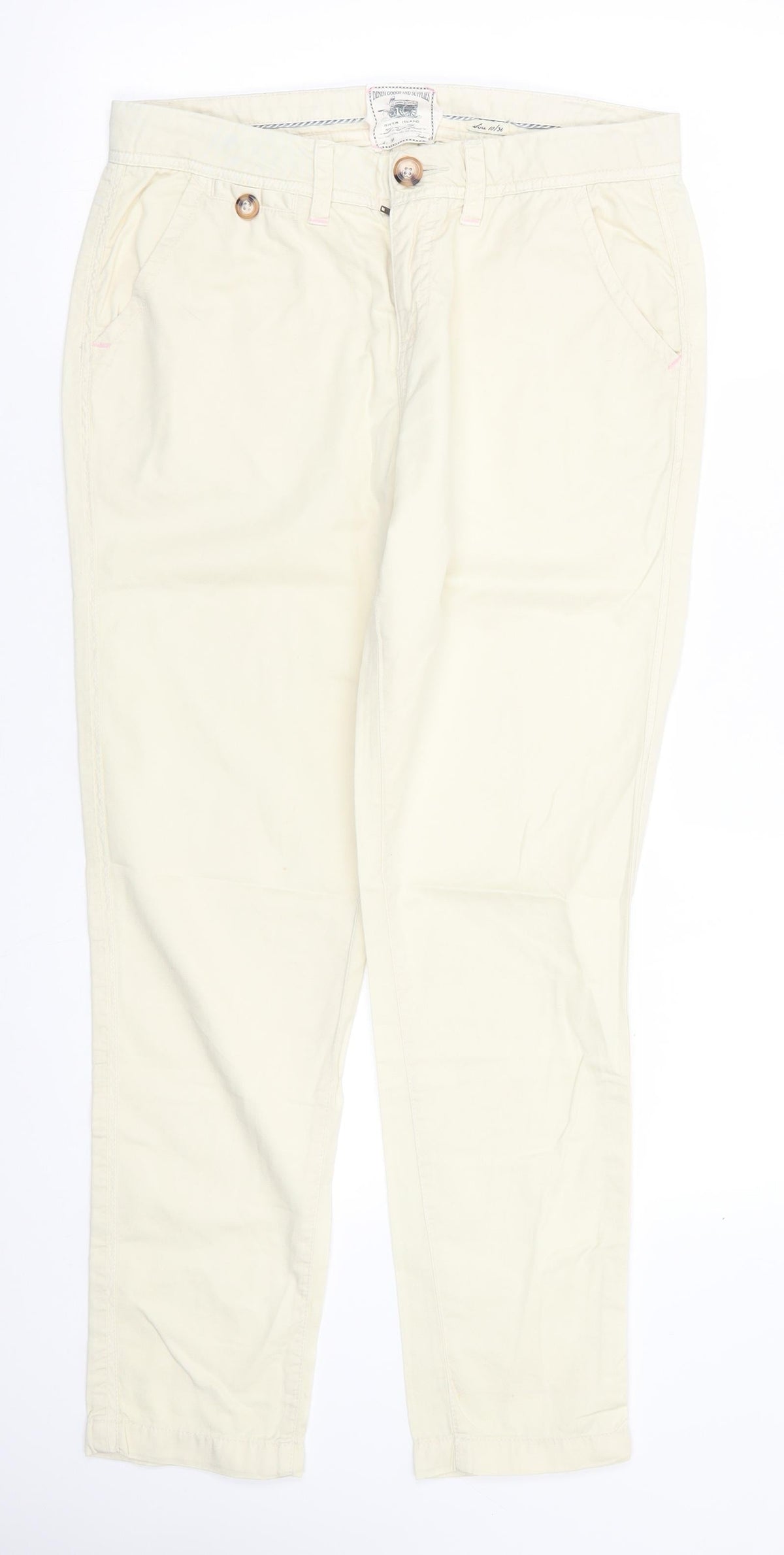 River Island Womens Yellow  Cotton Chino Trousers Size 10 L28.5 in Regular  - pale lemon yellow