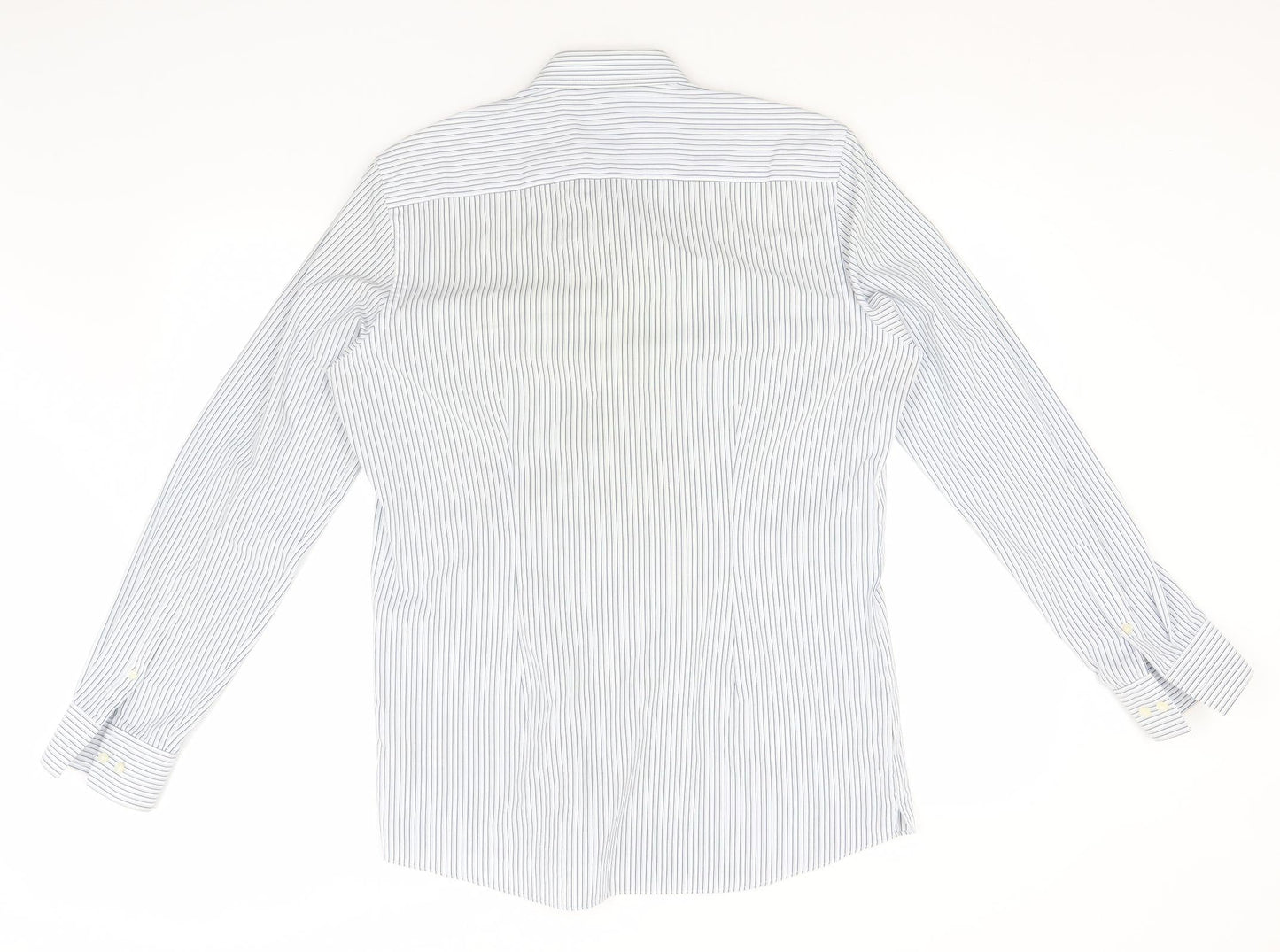 NEXT Mens Blue Striped Polyester  Button-Up Size 15.5 Collared