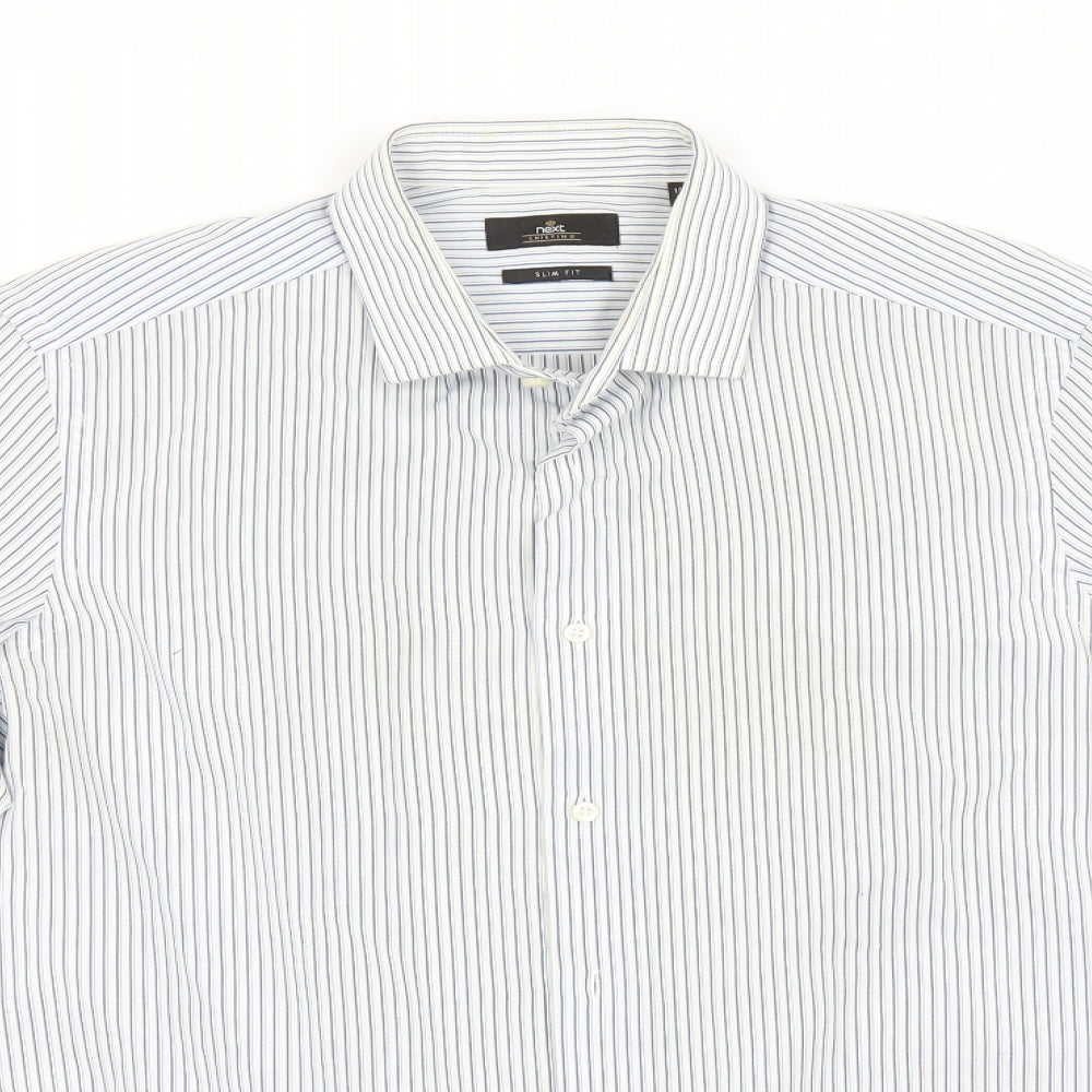 NEXT Mens Blue Striped Polyester  Button-Up Size 15.5 Collared