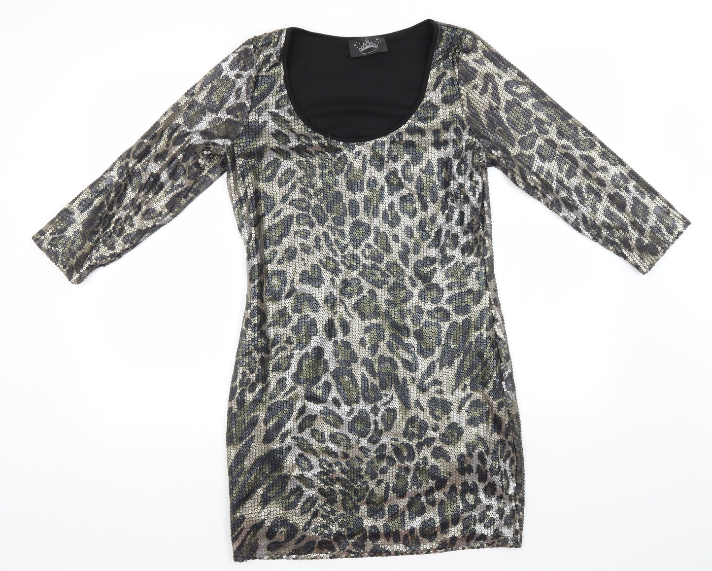 Drama Queen Womens Multicoloured Animal Print Polyamide A-Line  Size 12  Round Neck