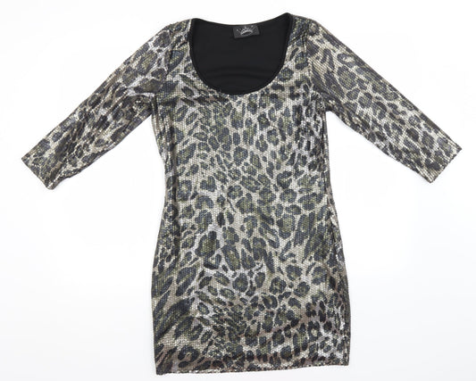 Drama Queen Womens Multicoloured Animal Print Polyamide A-Line  Size 12  Round Neck