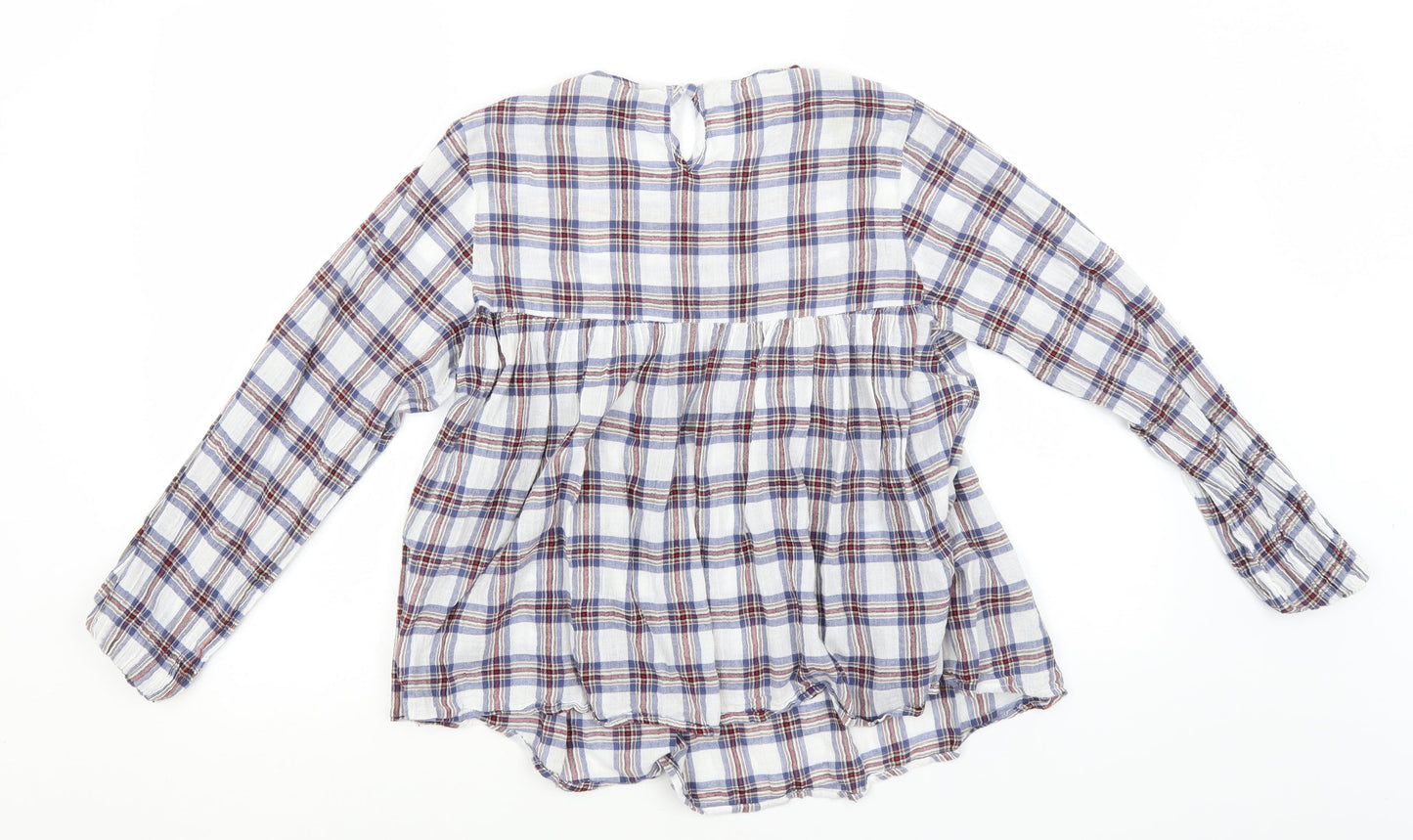 New Look Womens Blue Plaid Cotton Basic T-Shirt Size 8 Round Neck