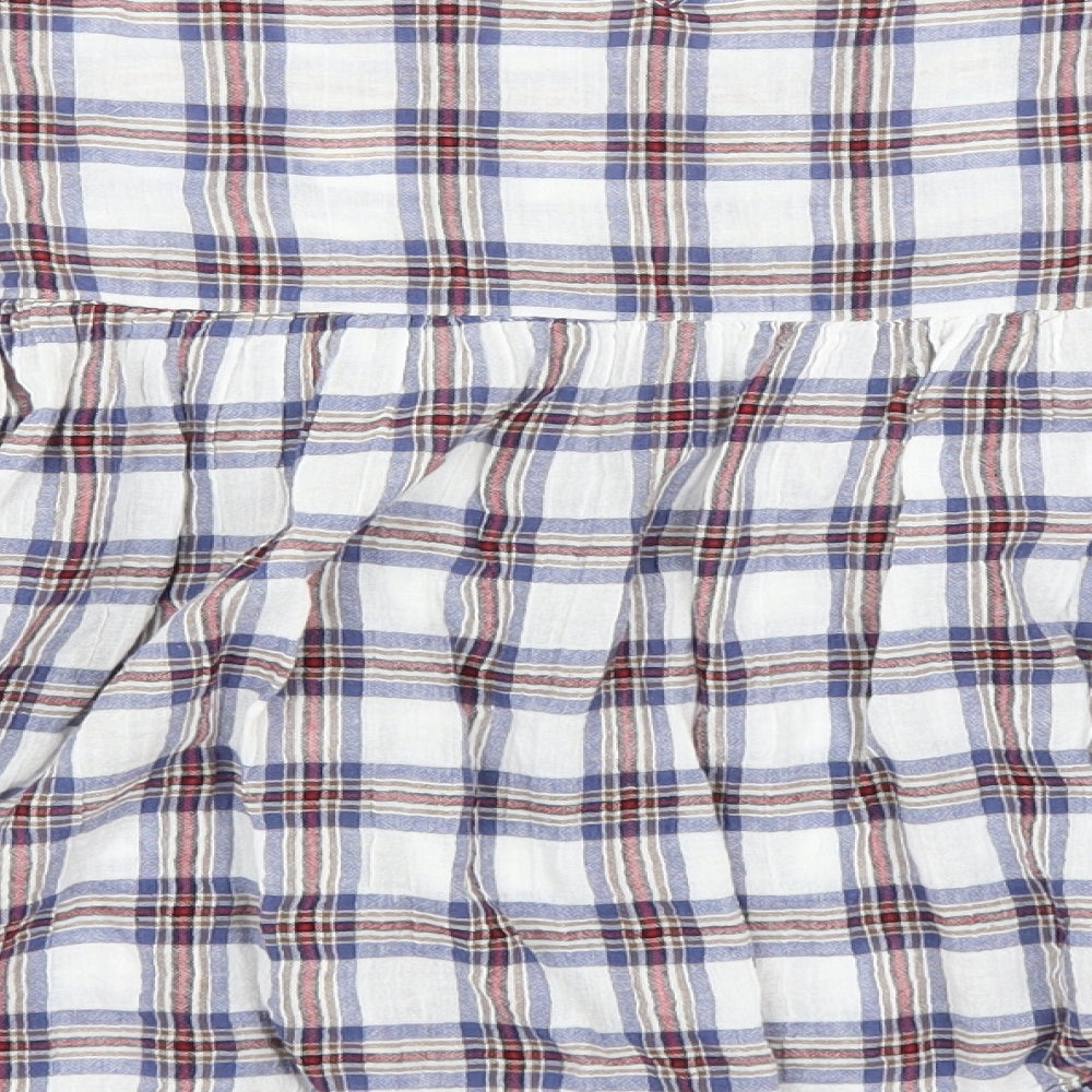 New Look Womens Blue Plaid Cotton Basic T-Shirt Size 8 Round Neck