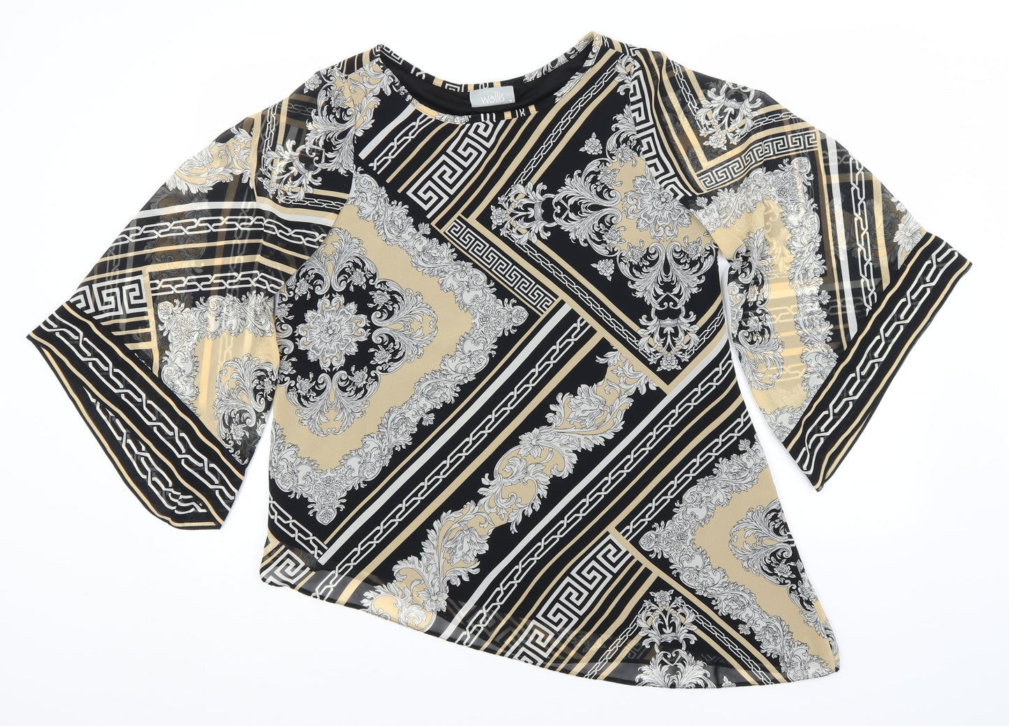 Wallis Womens Black Geometric Polyester Basic Blouse Size S Round Neck