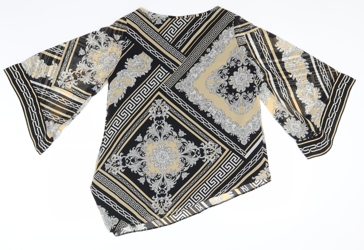 Wallis Womens Black Geometric Polyester Basic Blouse Size S Round Neck