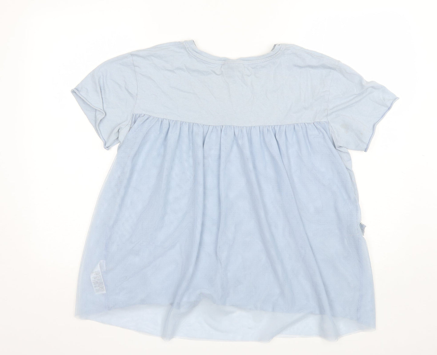 Topshop Womens Blue  Cotton Basic T-Shirt Size 10 Round Neck