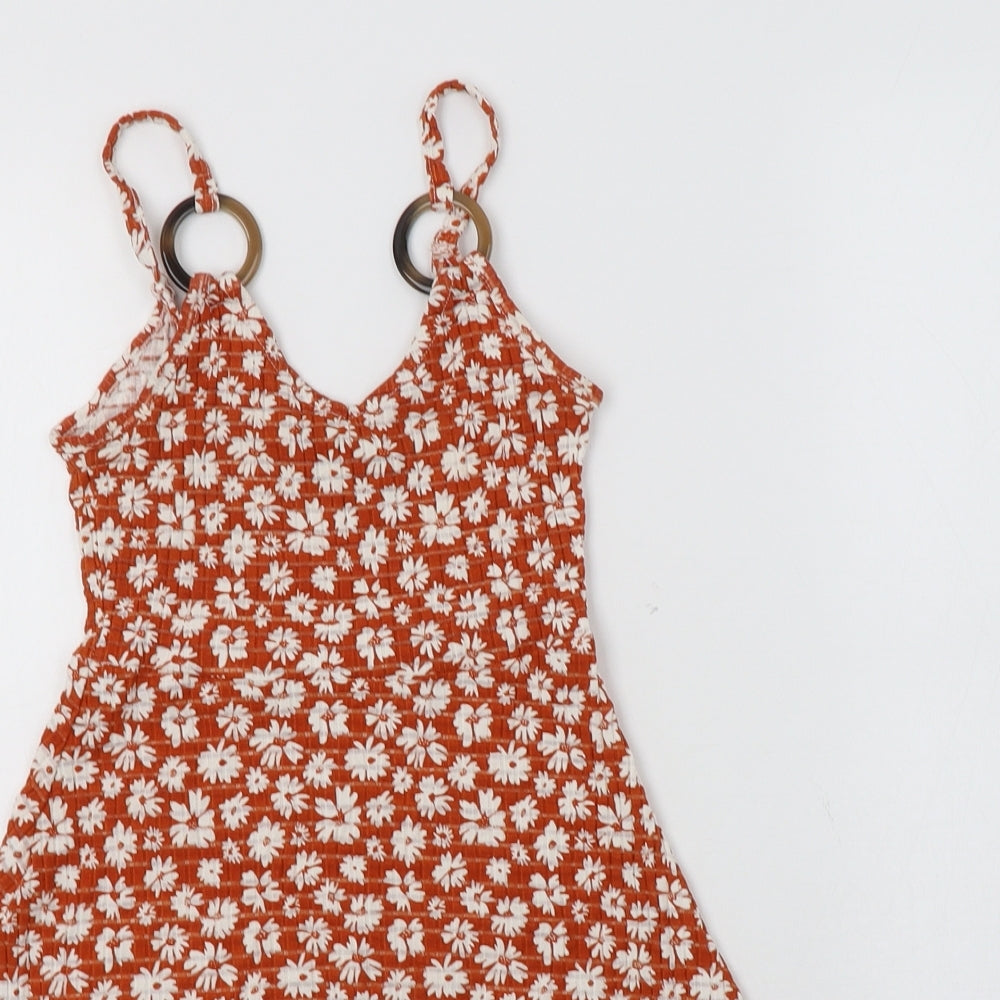 Topshop Womens Brown Floral Viscose Tunic Tank Size 4 V-Neck