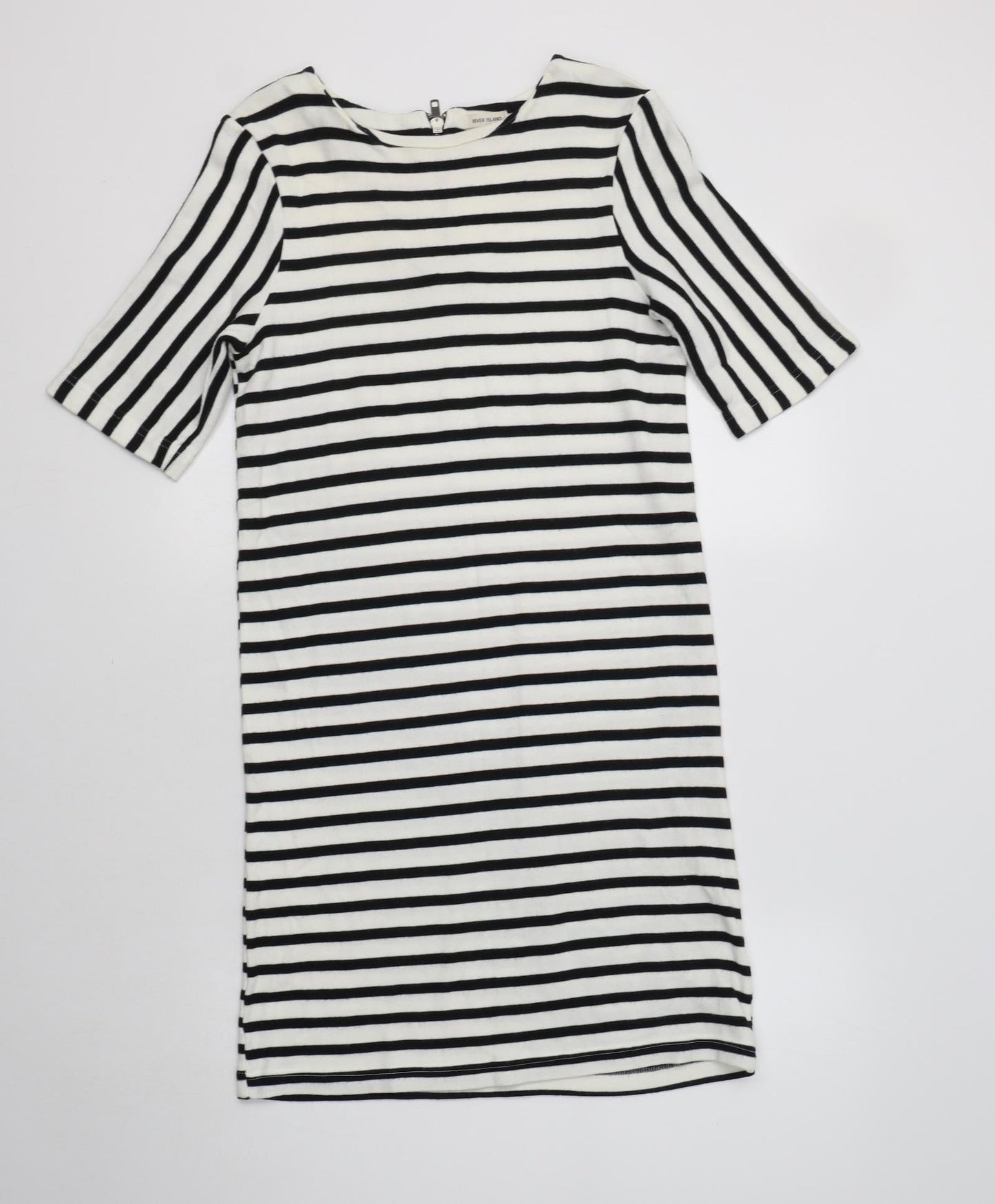 River Island Womens White Striped Cotton A-Line  Size 8  Round Neck