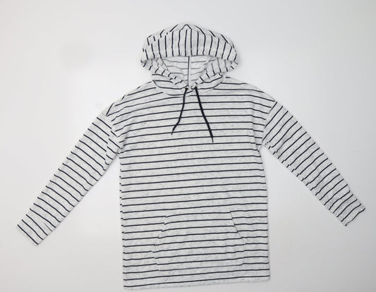 Papaya Womens Grey Striped Polyester Pullover Hoodie Size S